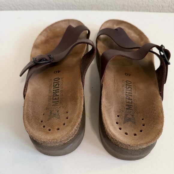 Mephisto Helen Big Toe Loop Dark Brown Waxy Leather Sandals Slides Womens 10/40 - Picture 9 of 10